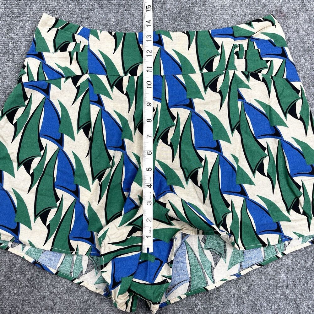 Zara Shorts Womens Medium Viscose Cotton Linen High Rise Zip Back Blue Green - Picture 8 of 10